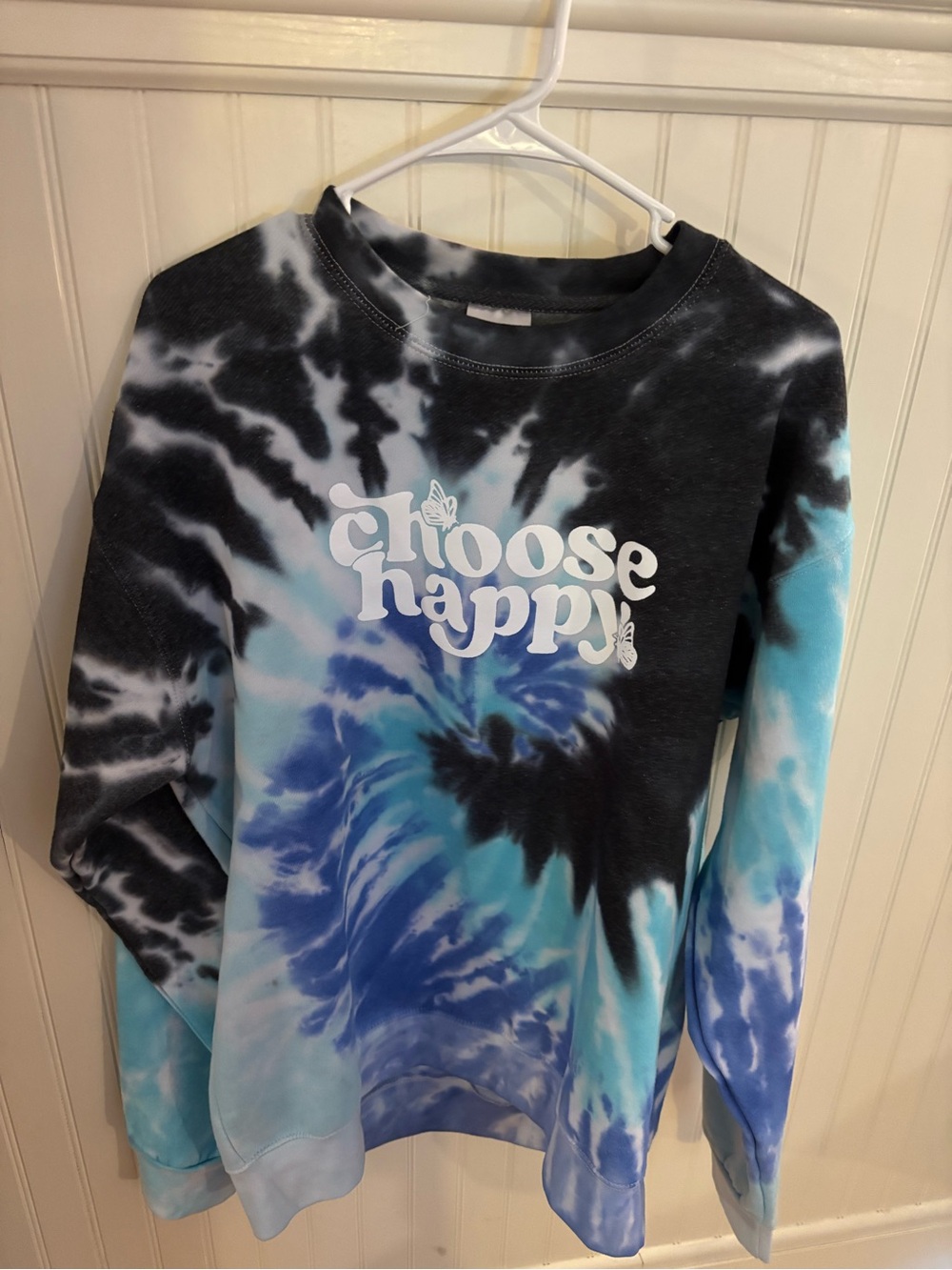 NWOT Choose Happy Tie-Dye Women’s Sweatshirt - Blue & Black